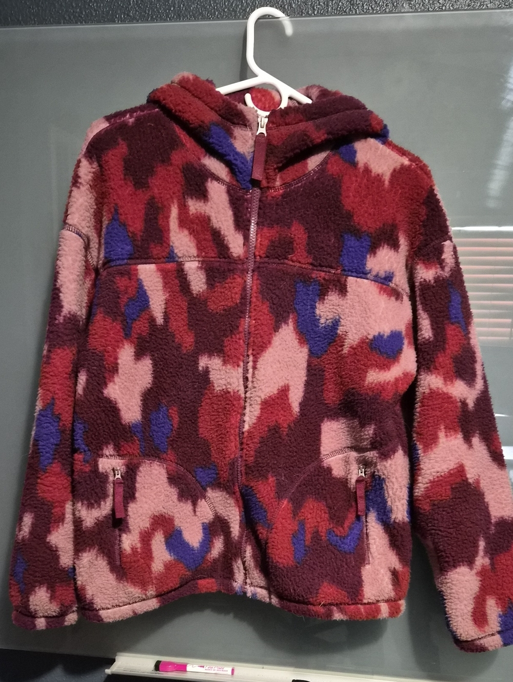 Eddie Bauer Burgundy & Pink Fleece Hoodie with Blue Accents